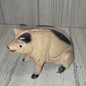 Antique 1920 Cast Iron Sitting Spotted Pig Piggy Bank Coin Money Screw Door Stop
